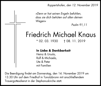 Traueranzeige von Friedrich Michael Knaus von Gmünder Tagespost