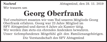 Traueranzeige von Georg Oberfrank von Schwäbische Post