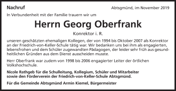 Traueranzeige von Georg Oberfrank von Schwäbische Post