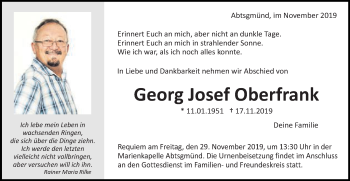 Traueranzeige von Georg Josef Oberfrank von Schwäbische Post