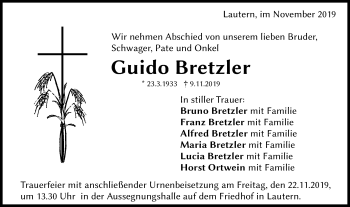 Traueranzeige von Guido Bretzler von Gmünder Tagespost