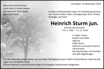 Traueranzeige von Heinrich Sturm von Schwäbische Post