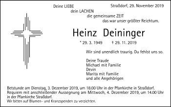 Traueranzeige von Heinz Deininger