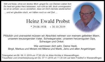 Traueranzeige von Heinz Erwald Probst von Schwäbische Post
