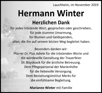 Traueranzeige von Hermann Winter von Schwäbische Post