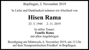 Traueranzeige von Hisen Rama von Schwäbische Post