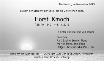 Traueranzeige von Horst Kmoch von Gmünder Tagespost
