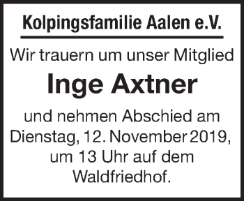 Traueranzeige von Inge Axtner von Schwäbische Post