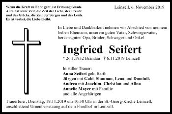 Traueranzeige von Ingfried Seifert