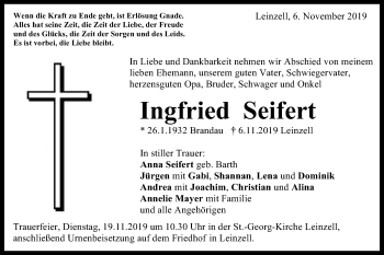 Traueranzeige von Ingfried Seifert von Gmünder Tagespost