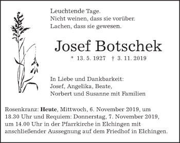 Traueranzeige von Josef Botschek