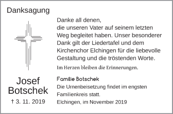 Traueranzeige von Josef Botschek von Schwäbische Post