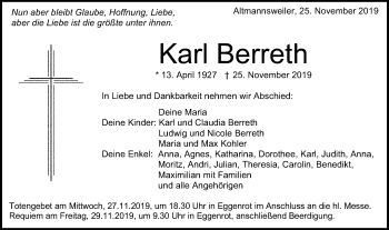 Traueranzeige von Karl Berreth