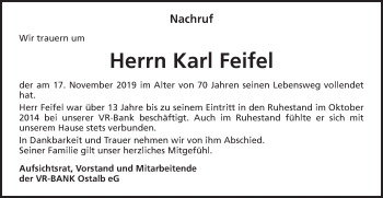 Traueranzeige von Karl Feifel von Gmünder Tagespost