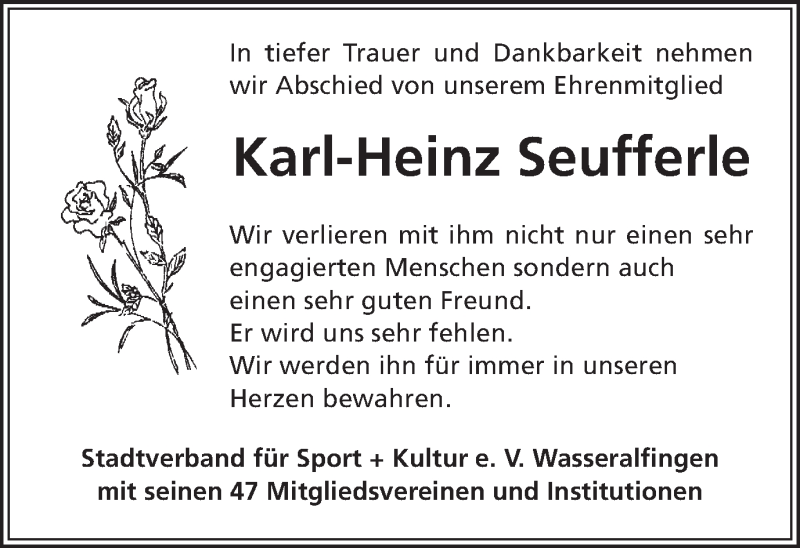  Traueranzeige für Karl-Heinz Seufferle vom 21.11.2019 aus Schwäbische Post