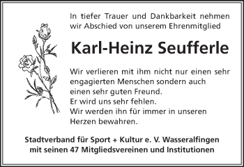 Traueranzeige von Karl-Heinz Seufferle von Schwäbische Post