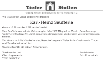 Traueranzeige von Karl-Heinz Seufferle von Schwäbische Post