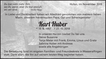 Traueranzeige von Karl Huber von Schwäbische Post