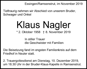 Traueranzeige von Klaus Nagler