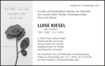 Traueranzeige von Luise Kiesel von Schwäbische Post