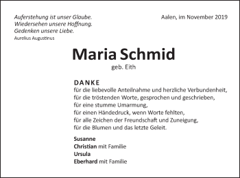 Traueranzeige von Maria Schmid von Schwäbische Post