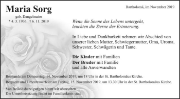 Traueranzeige von Maria Sorg von Gmünder Tagespost
