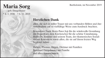 Traueranzeige von Maria Sorg von Gmünder Tagespost
