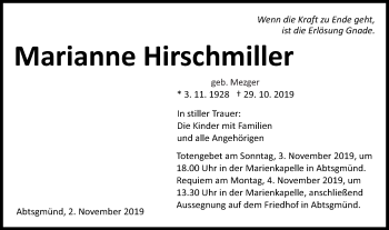 Traueranzeige von Marianne Hirschmiller von Schwäbische Post