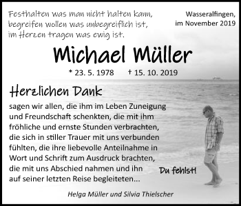 Traueranzeige von Michael Müller von Schwäbische Post