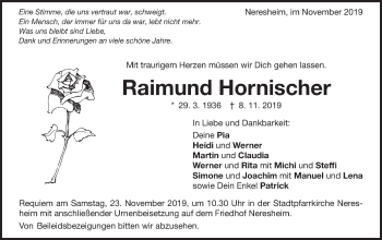 Traueranzeige von Raimund Hornischer von Schwäbische Post