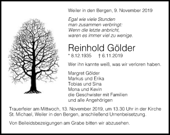 Traueranzeige von Reinhold Gölder von Gmünder Tagespost