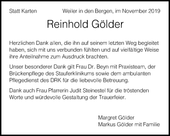 Traueranzeige von Reinhold Gölder von Gmünder Tagespost