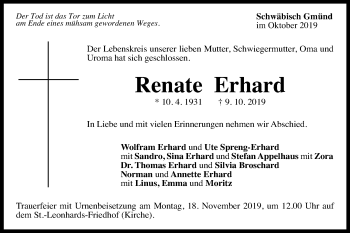 Traueranzeige von Renate Erhard