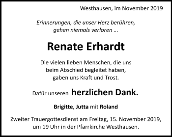 Traueranzeige von Renate Erhardt von Schwäbische Post