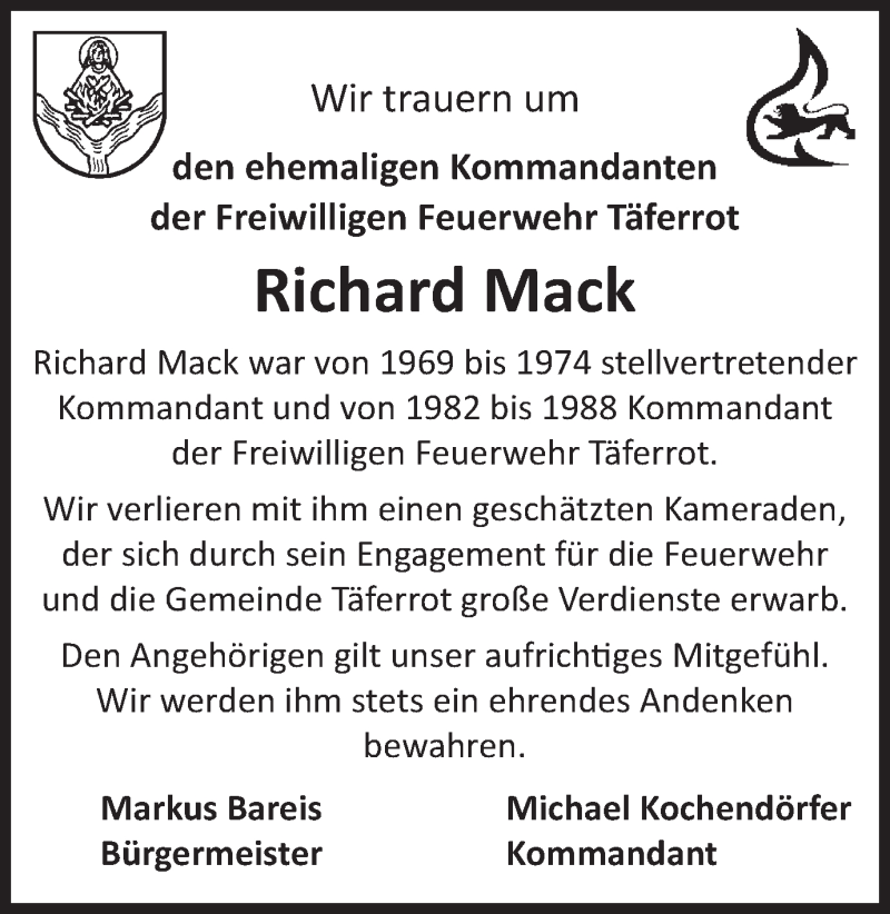  Traueranzeige für Richard Mack  vom 05.11.2019 aus Gmünder Tagespost
