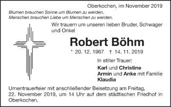 Traueranzeige von Robert Böhm von Schwäbische Post