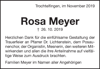 Traueranzeige von Rosa Meyer von Bopfinger Stadtanzeiger