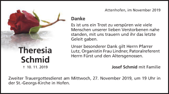 Traueranzeige von Theresia Schmid von Schwäbische Post