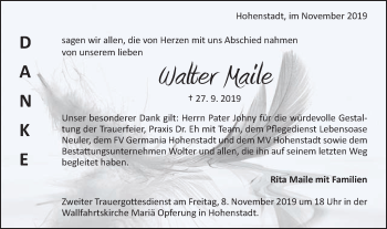 Traueranzeige von Walter Maile von Schwäbische Post