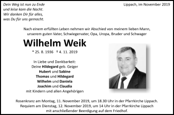 Traueranzeige von Wilhelm Weik von Schwäbische Post