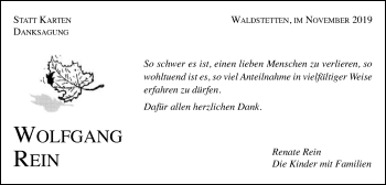 Traueranzeige von Wolfgang Rein von Gmünder Tagespost