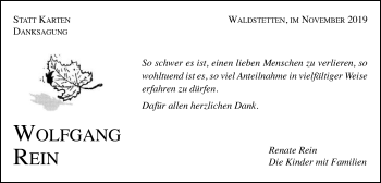 Traueranzeige von Wolfgang Rein