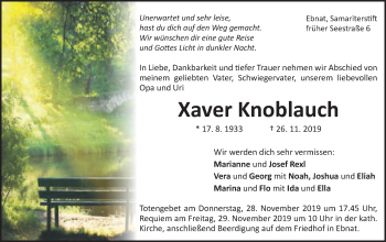 Traueranzeige von Xaver Knoblauch von Schwäbische Post