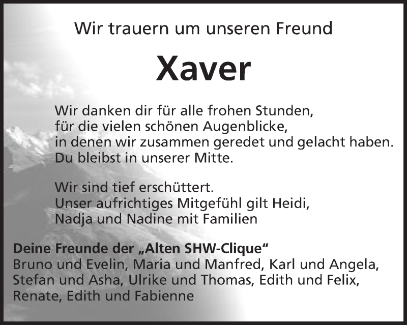  Traueranzeige für Xaver Franz Josef Weiß vom 05.11.2019 aus Schwäbische Post