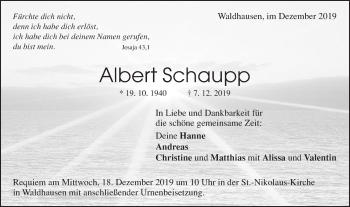 Traueranzeige von Albert Schaupp von Schwäbische Post
