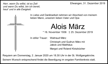Traueranzeige von Alois März von Schwäbische Post