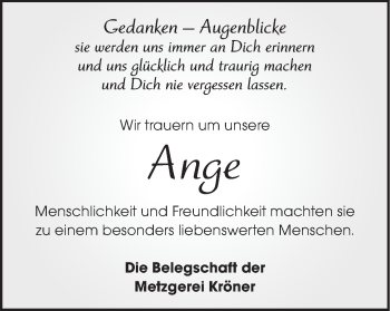 Traueranzeige von Ange Kröner von Schwäbische Post
