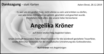 Traueranzeige von Angelika Kröner von Schwäbische Post