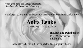 Traueranzeige von Anita Lenke von Schwäbische Post
