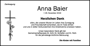 Traueranzeige von Anna Baier